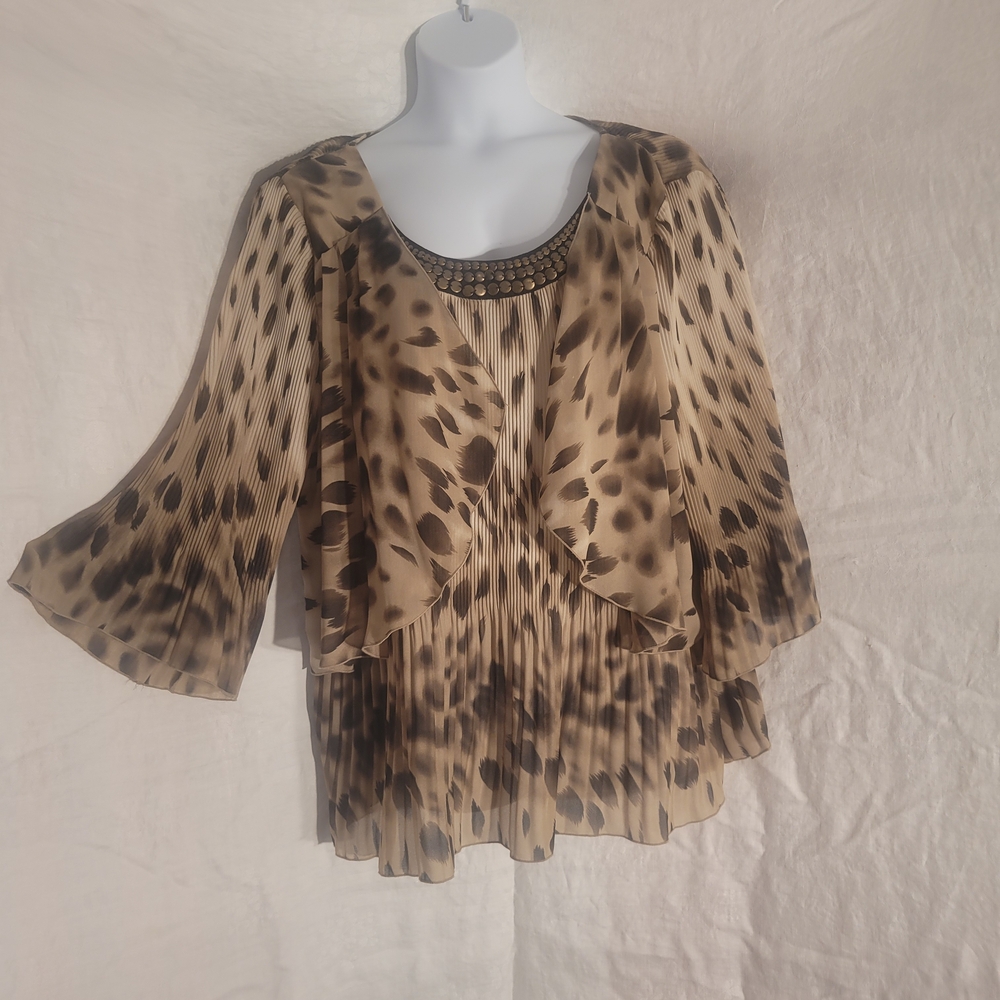 Dress Barn Beige and Black Pleated Blouse